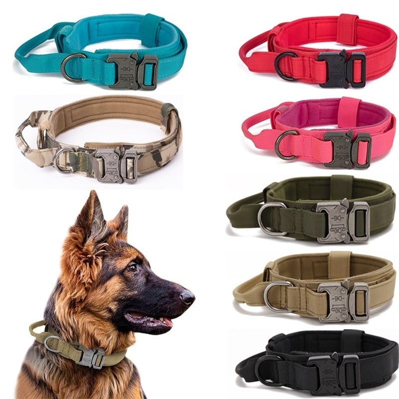 Tactical Dog Collar Leash Set Adjustable for Medium to Large Dogs