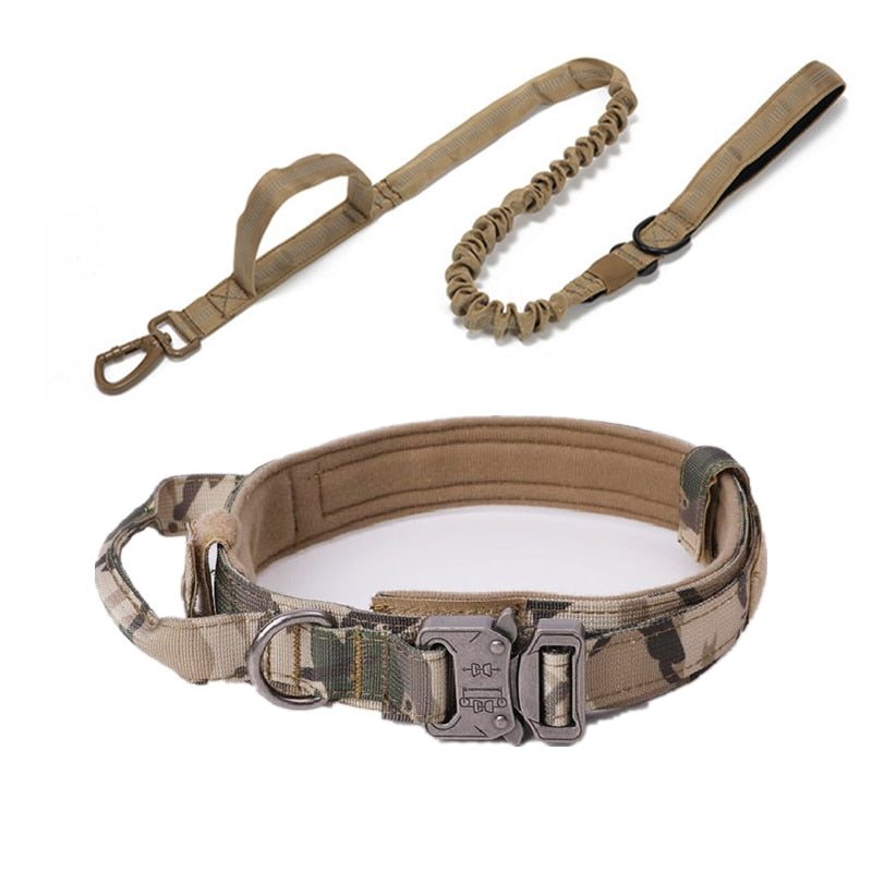 Tactical Dog Collar Leash Set Adjustable for Medium to Large Dogs