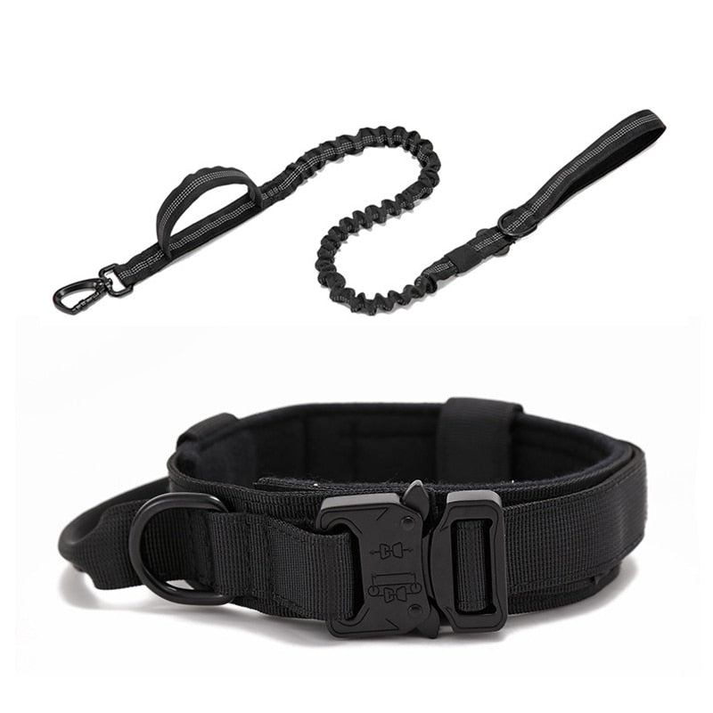 Tactical Dog Collar Leash Set Adjustable for Medium to Large Dogs