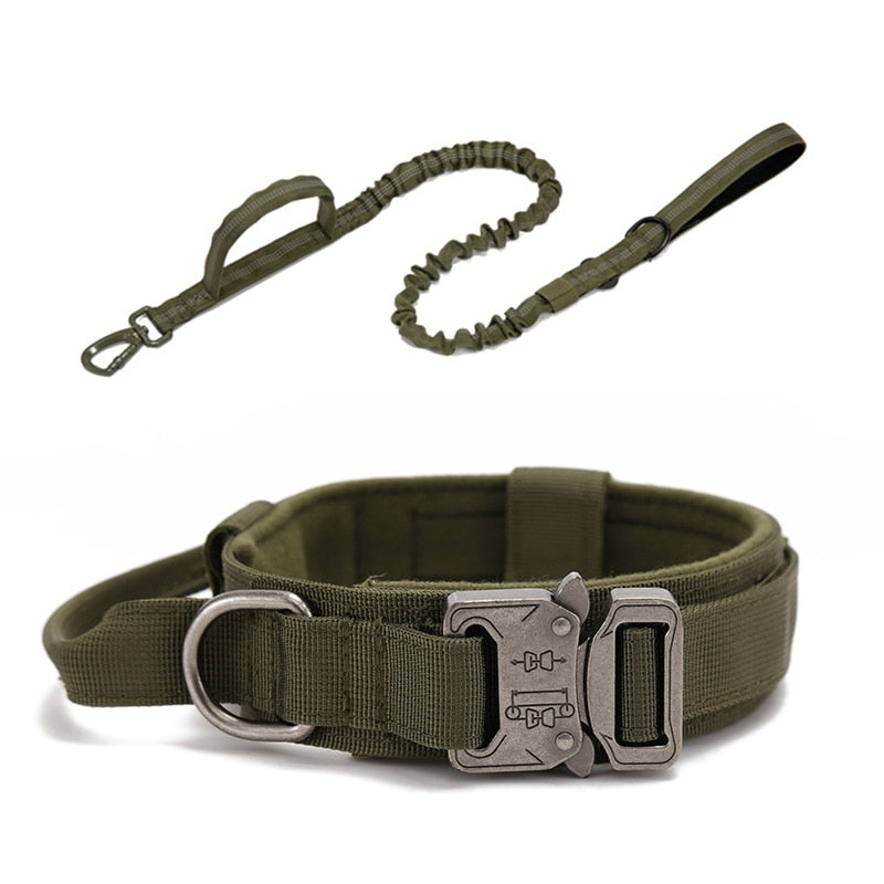 Tactical Dog Collar Leash Set Adjustable for Medium to Large Dogs