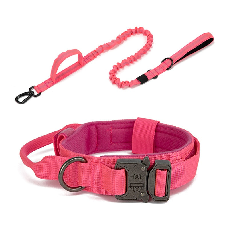 Tactical Dog Collar Leash Set Adjustable for Medium to Large Dogs